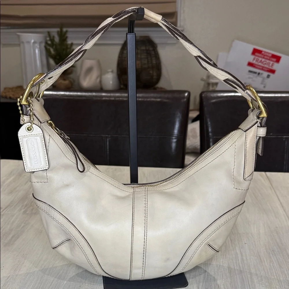 Vintage Coach Dylan SoHo Off-White Leather Braided Strap Hobo Bag
